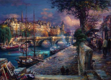 都市景観川沿い Oil Paintings
